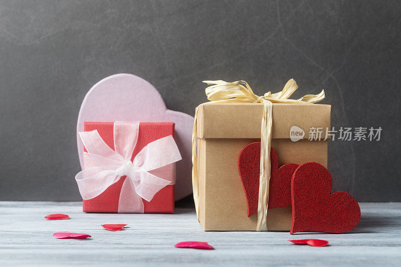 Love concept with gift boxes and Valentineâs hearts